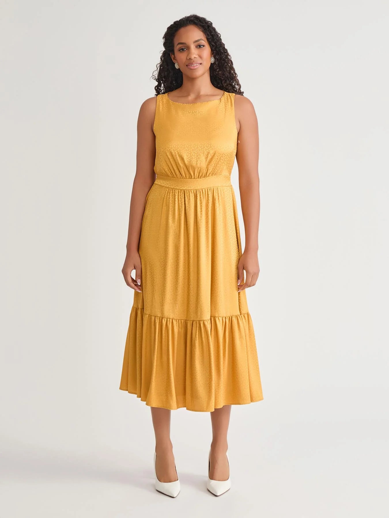 Sleeveless Boat Neck Tiered Dress