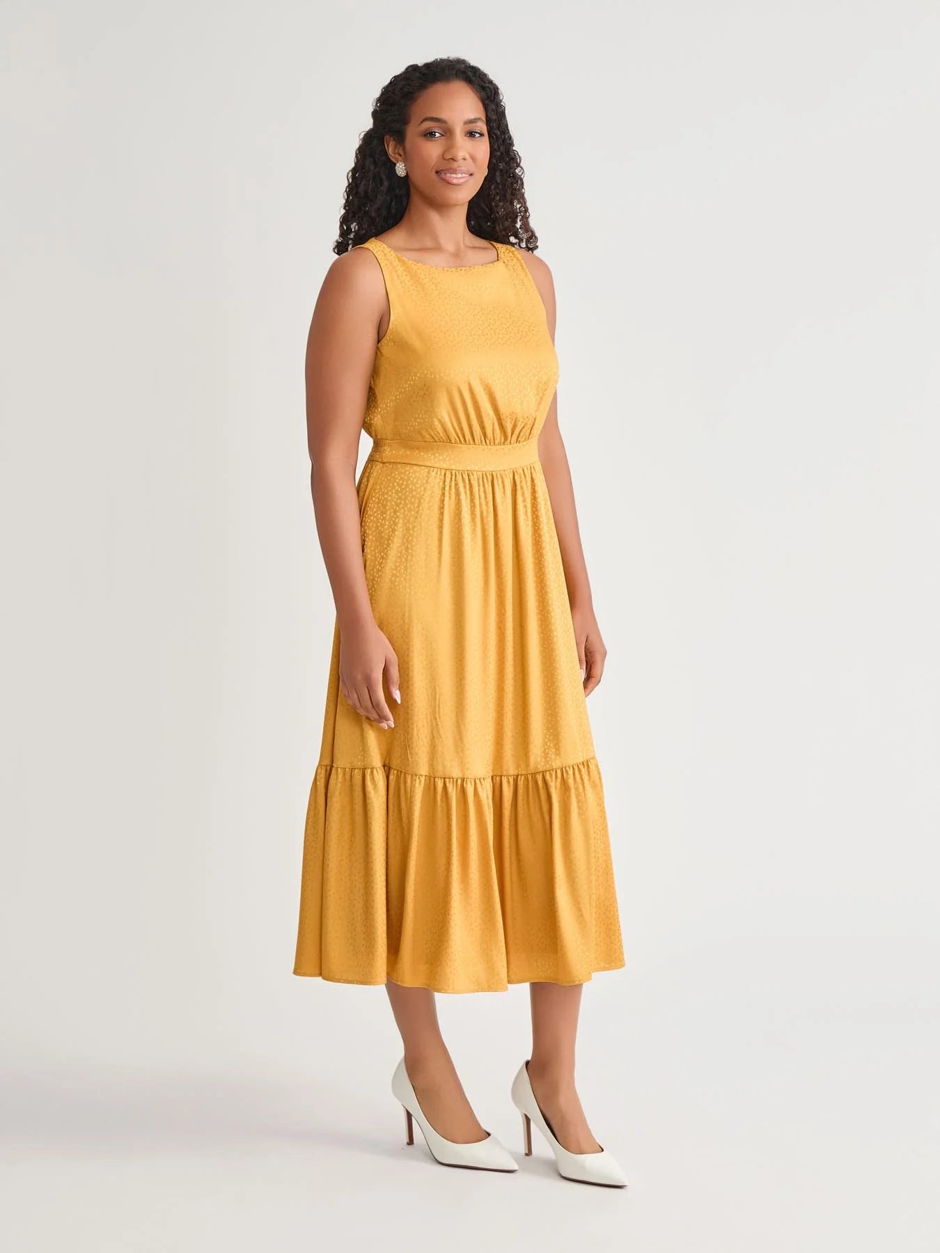 Sleeveless Boat Neck Tiered Dress